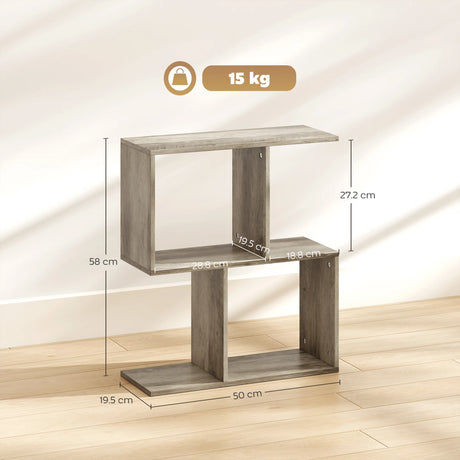 HOMCOM Side Table, Narrow End Table with Storage Shelves, S-Shaped, 3-Tier, 50W x 19.5D x 58H cm, Grey