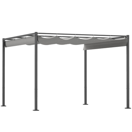 Outsunny 3 x 3(m) Garden Pergola with Retractable Roof and Magnetic Fixture, Outdoor Gazebo Pergola Kit Sun Shade Canopy, UPF30+, Grey