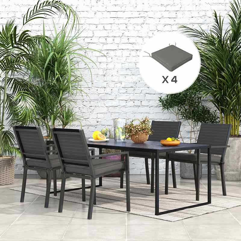 Outsunny 4-Piece Seat Cushions Pillow Replacement, Patio Chair Cushions Set with Ties for Indoor Outdoor, Charcoal Grey