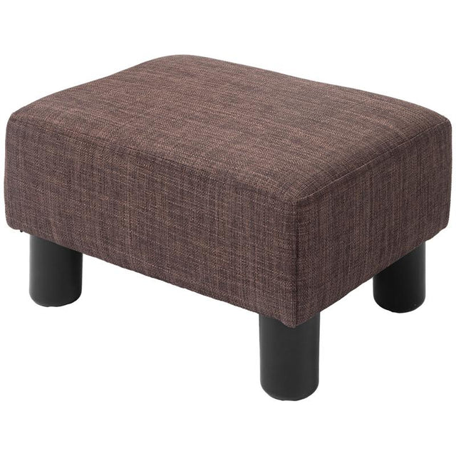 HOMCOM Linen Fabric Footstool Ottoman Cube with 4 Plastic Legs, Brown