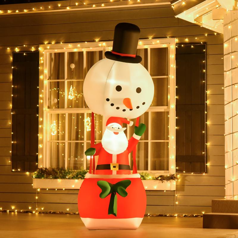 HOMCOM 8ft Christmas Inflatable Decoration with Santa Claus on Snowman Hot Air Balloon, Blow Up Xmas Decor for Outdoor ​Indoor with LED Lights