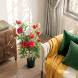 HOMCOM 90cm Artificial Rose Tree, Decorative Fake Plant with 344 Silk Leaves 17 Flowers for Outdoor Indoor Decor, Red