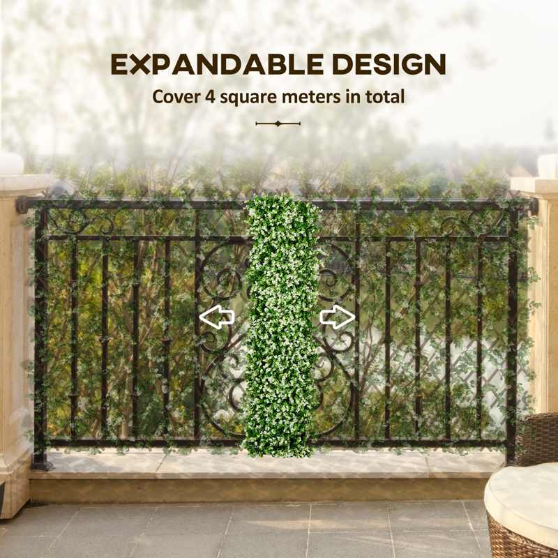 Outsunny 2pc Expanding Garden Trellis, 2 x 1m Faux Decorative Privacy Fence with Artificial Leaves, Privacy Screen Greenery Walls for Garden Balcony, Eucalyptus Leaves