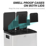 HOMCOM 40L Dual Compartment Stainless Steel Bin, with Deodoriser Holders - Silver Tone