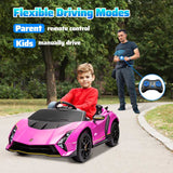 AIYAPLAY 12V Lamborghini Autentica Licensed Kids Electric Car with Remote Control, 4 Suspension Wheels, Soft Start, Pink