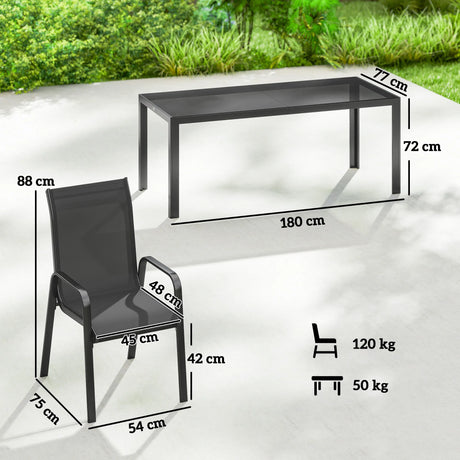 Outsunny 9 Pieces Garden Dining Set, Outdoor Table and Chairs Set for 8, Garden Furniture Set with Tempered Glass Top, Black