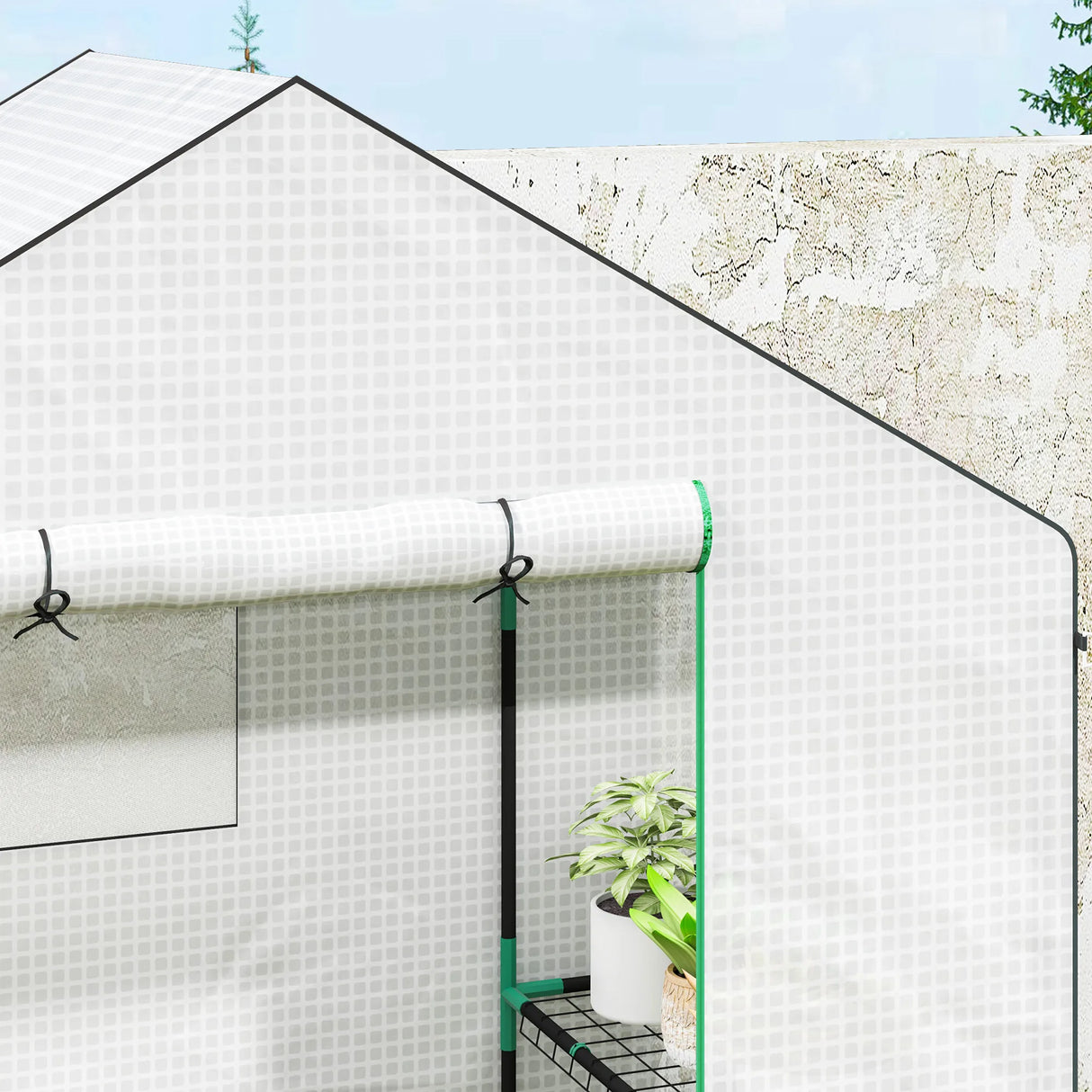 Outsunny 143 x 74cm Walk-In Greenhouse, with Shelves - White