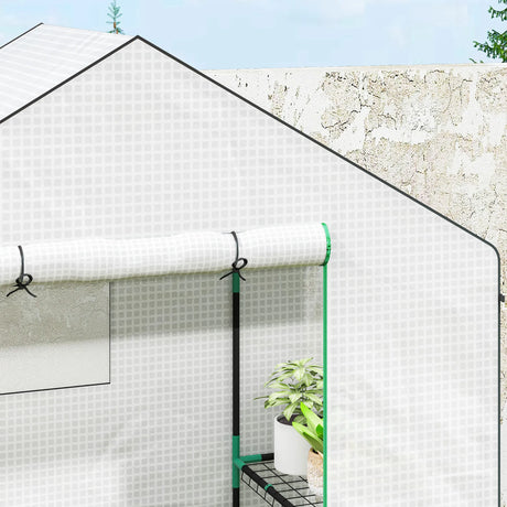 Outsunny 143 x 74cm Walk-In Greenhouse, with Shelves - White