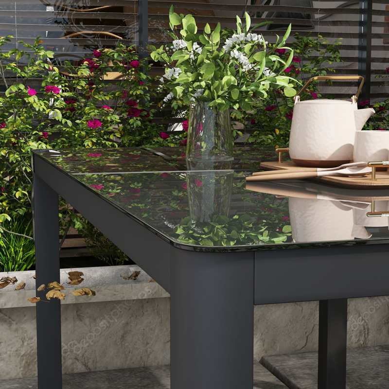 Outsunny 150cm x 88cm Aluminium Table, with Glass Tabletop - Grey