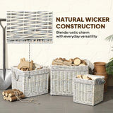 Outsunny Set of 3 Log Baskets for Wood Burner Indoor, Round Storage Basket with Lining and Rope Handles for Fireside Storage, Blankets, Beige