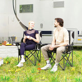 Outsunny Set of 2 Folding Camping Chairs, Padded Camping Chairs with Adjustable Armrests, Portable & Lightweight Folding Camp Chair with Cooler Bag, Cup Holder and Side Pockets, Black