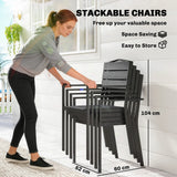 Outsunny Stackable Garden Chairs Set of 4, Garden Dining Chairs with Slatted HDPE Seat Back, Armrests, Metal Frame, Black
