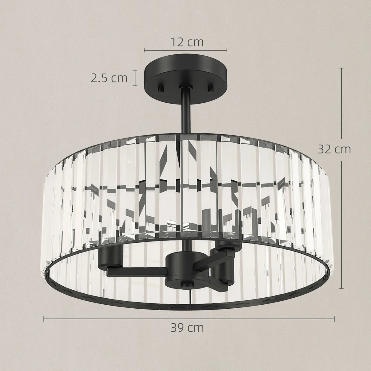 HOMCOM Crystal Ceiling Light, Semi Flush Mount Modern Crystal Chandelier Ceiling Light, E14 Base 3-Lights, Bulbs Not Included