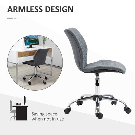 Vinsetto Armless Office Chair Adjustable Computer Chair Swivel Chair with Rolling Wheels and Linen Fabric Back Support for Home Office Students Study Grey