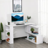 HOMCOM Corner Computer Desk, L Shaped Desk with 360 Rotating Bookshelf, 120L x 110W x 74.5H cm, White