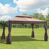 Outsunny 3 x 4m Garden Gazebo, Double Roof Marquee Canopy Shelter with Sidewalls, Solid Steel Frame for Garden, Lawn, Backyard and Deck