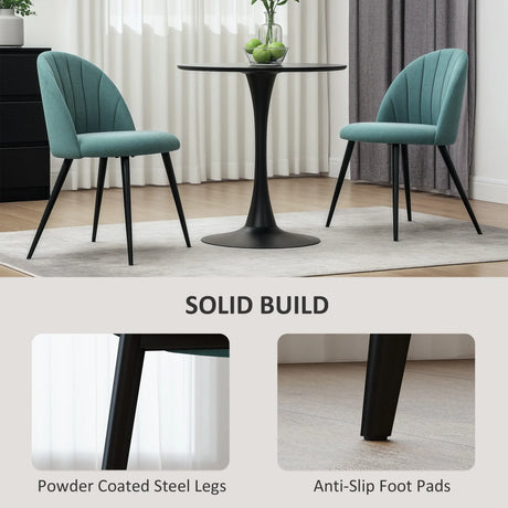 HOMCOM Dining Chairs Set of 2, Modern Upholstered Kitchen Chairs with Metal Legs, Shell Backrest and Padded Seat for Dining Room, Bedroom, Living Room, Vanity, Green
