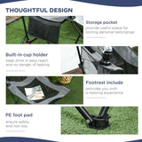 Outsunny Foldable Reclining Garden Chairs with Footrest and Adjustable Backrest, Portable Camping Chair with Headrest, Cup Holder, Side Pocketand Carry Bag for Outdoor, Grey