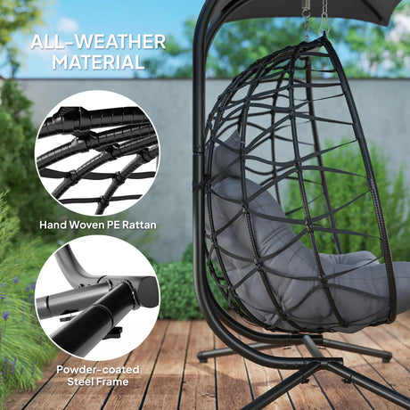 Outsunny Two-Seater Rattan Egg Chair - Black