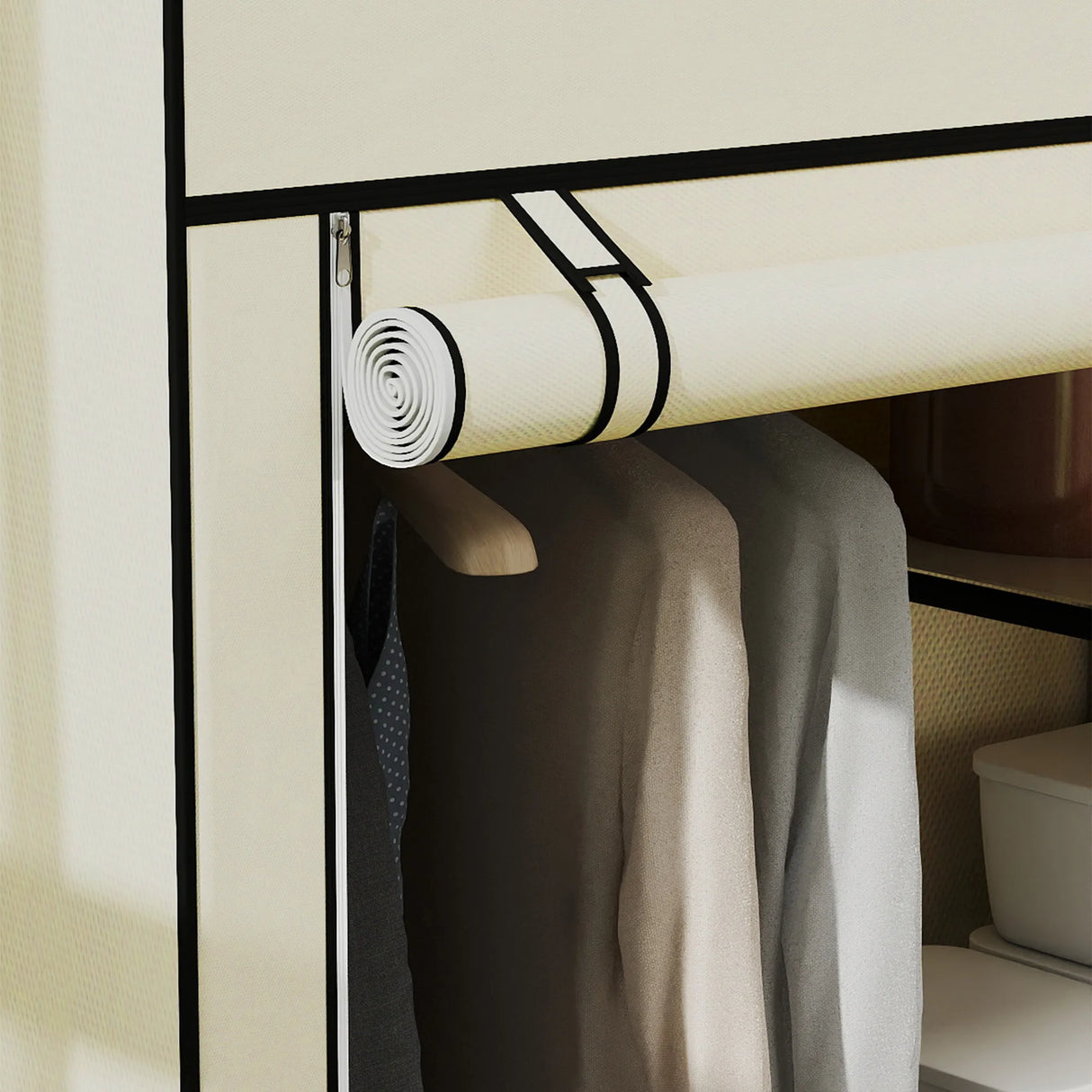 HOMCOM Fabric Wardrobe, Portable Wardrobe with 6 Shelves, 1 Hanging Rail, Foldable Closets, 103 x 43 x 162.5 cm, Cream White