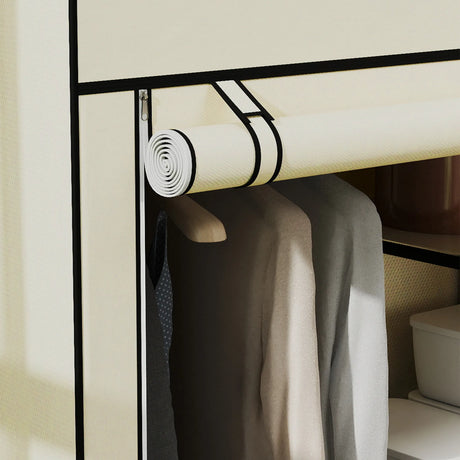 HOMCOM Fabric Wardrobe, Portable Wardrobe with 6 Shelves, 1 Hanging Rail, Foldable Closets, 103 x 43 x 162.5 cm, Cream White