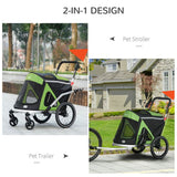 PawHut 2 in 1 Aluminium Foldable Dog Bike Trailer, Pet Stroller, for Medium Dogs - Green