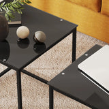 HOMCOM Nest of Tables, Set of 2 Coffee Table, Side Tables with Tempered Glass Desktop and Metal Frame for Living Room, Bedroom, Office, Black