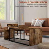 HOMCOM Coffee Tables Set of 2, Industrial Nest of Tables with Metal Frame for Living Room Bedroom, Rustic Brown