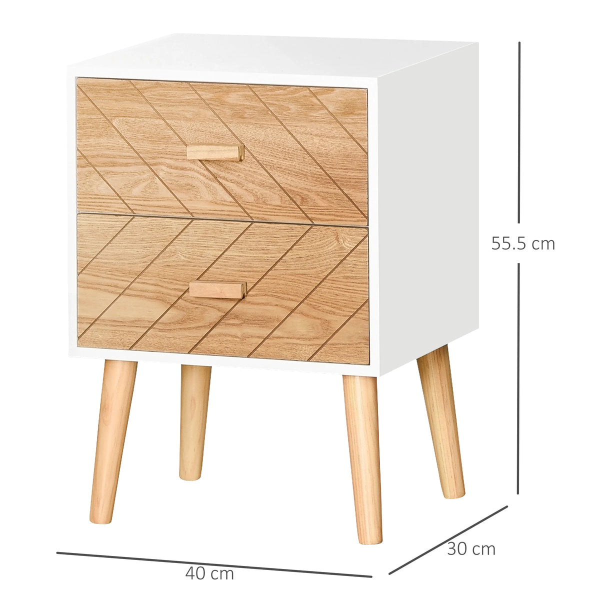 HOMCOM 2 Drawers Bedside Table with Pine Legs, Bedroom Wooden Storage Cabinet, Natural