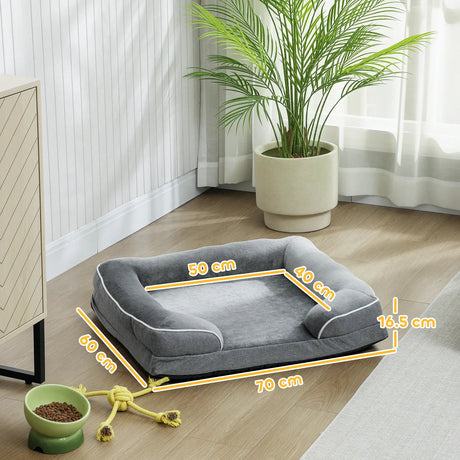 PawHut Dog Sofa Bed, Washable Pet Bed with Removable Cover and Non-Slip Bottom for Cats and Small Dogs, Grey