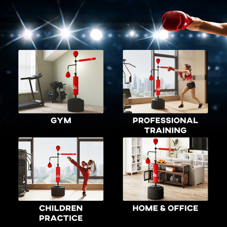 HOMCOM 4-in-1 Boxing Punching Bag, Freestanding with 2 Speed Bals, 360 Reflex Bar, 160-230cm Adjustable Height, Red