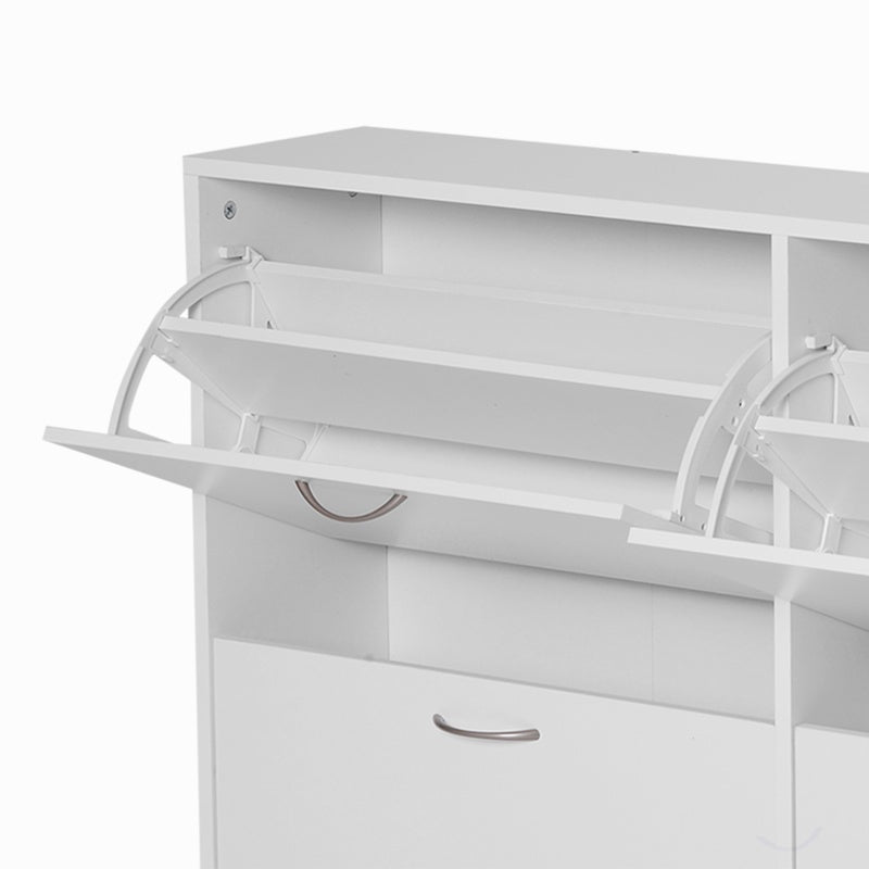 HOMCOM Wooden Modern Design 4 Drawer Shoes Cabinet Pull Down Shelf Storage Organiser - White