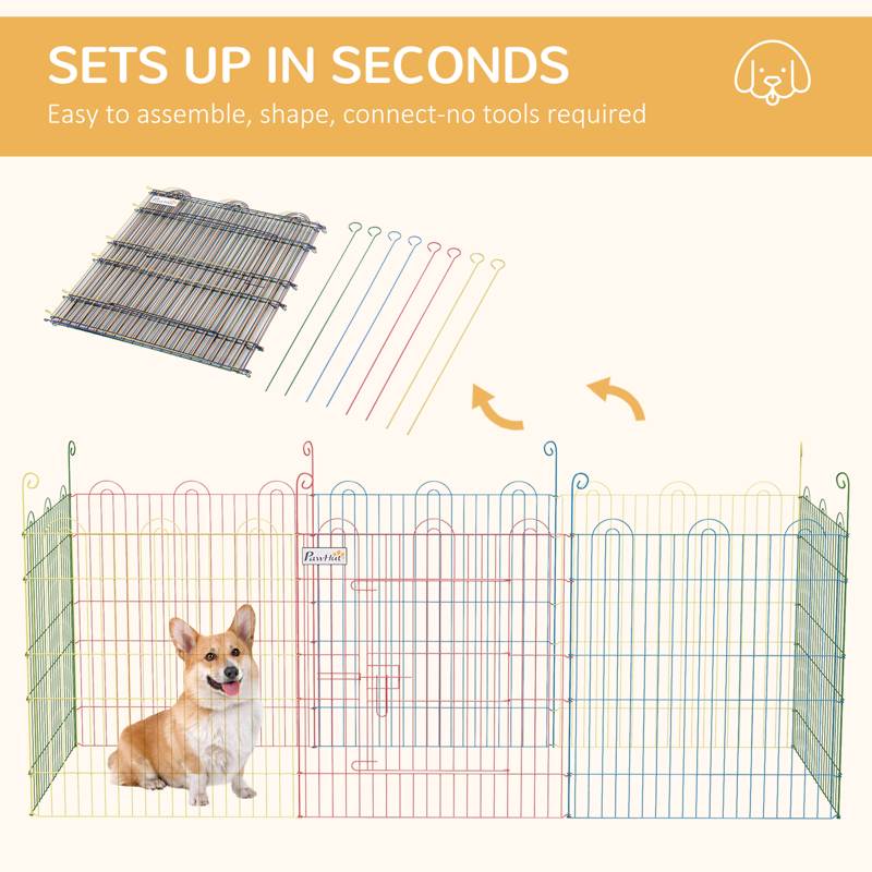 PawHut Pet Playpen Crate, with Eight Panels, Door, for Indoors and Outdoors, 60H x Φ156cm