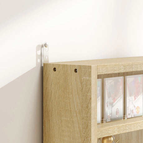 HOMCOM 5-Tier Wall Display Shelf Unit Cabinet w/ 4 Adjustable Shelves Glass Doors Home Office Ornaments 60x80cm Oak