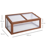 Outsunny Wooden Cold Frame, Small Polycarbonate Greenhouse for Plants with Openable & Tilted Top Cover, Brown, 100 x 65 x 40cm