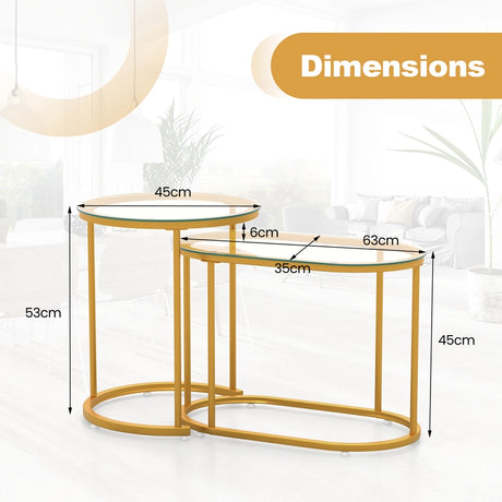 Nesting Coffee Table Set of 2 with Tempered Glass Tabletop-Golden