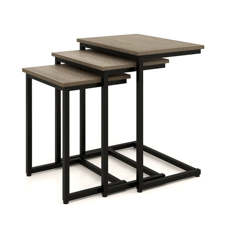 3 Pieces Multifunctional Coffee End Table Set-Oak