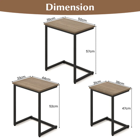 3 Pieces Multifunctional Coffee End Table Set-Oak