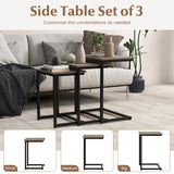 3 Pieces Multifunctional Coffee End Table Set-Oak