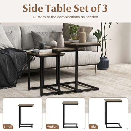 3 Pieces Multifunctional Coffee End Table Set-Oak