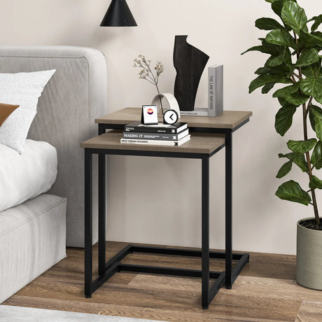 3 Pieces Multifunctional Coffee End Table Set-Oak