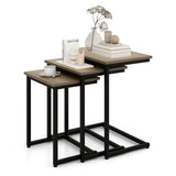 3 Pieces Multifunctional Coffee End Table Set-Oak