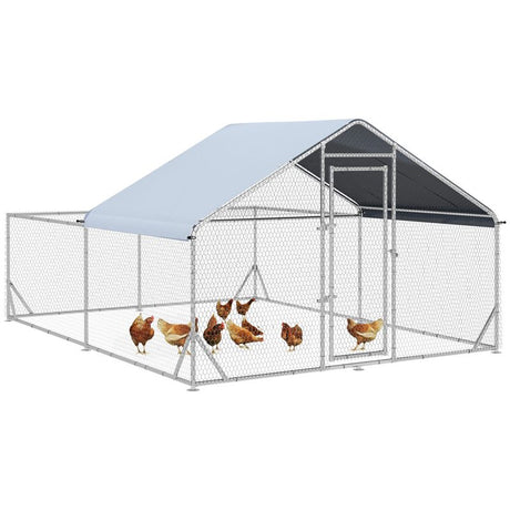 PawHut Walk-In Chicken Run, Hen House, with Roof, for Ducks, Chickens, Rabbits