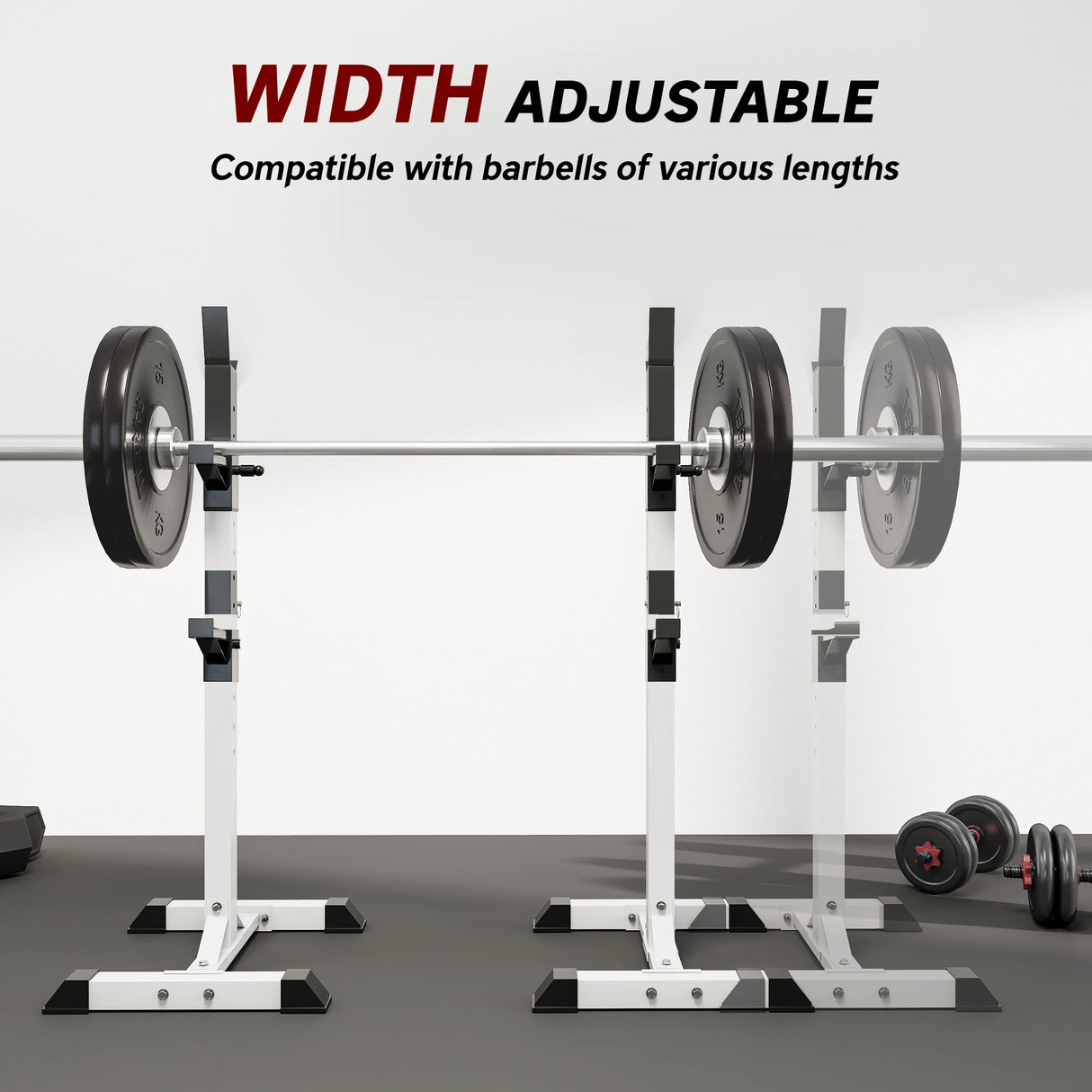 HOMCOM Heavy Duty Weight Bar Barbell Squat Stand Barbell Rack Spotter, for Home, Gym - Black