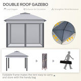 Outsunny 3.3 x 3.3m Pop Up Gazebo, Double Roof Foldable Canopy Tent with Zipped Mesh Sidewalls, Height Adjustable and Carrying Bag, Event Tent for Patio Garden, Grey