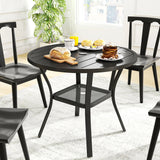 Outsunny 90 cm Garden Dining Table with 4-5 cm Parasol Hole, Round Outdoor Dining Table, Steel Garden Table with Slatted Metal Top and Wire Shelf for Balcony, Porch, Black
