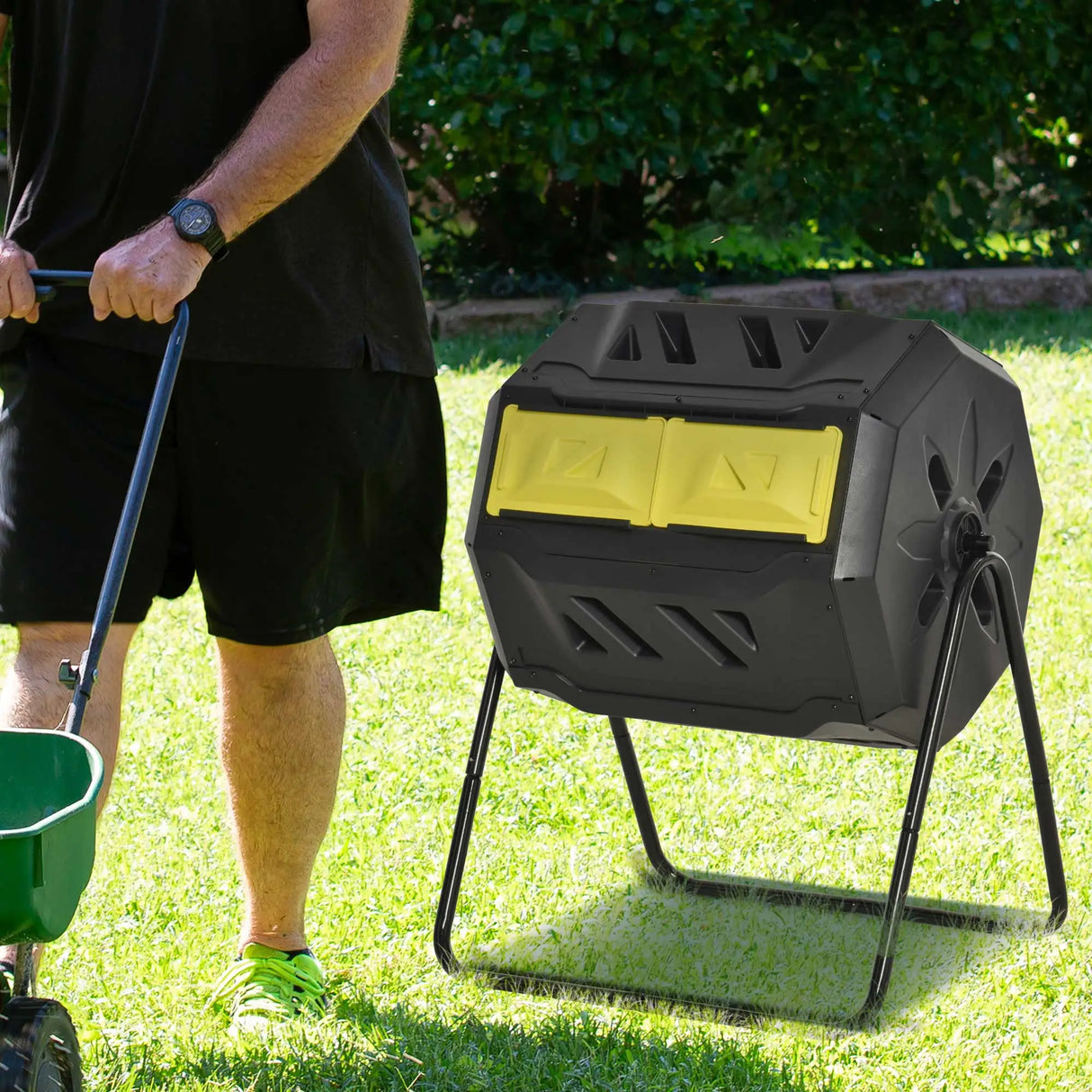 Outsunny 160L 360 Rotating Dual Chamber Composter - Yellow