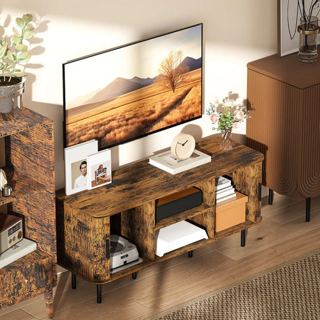HOMCOM TV Stand Cabinet for TVs up to 55 Inches, TV Unit with Storage Shelves and Cupboard for Living Room, Rustic Brown