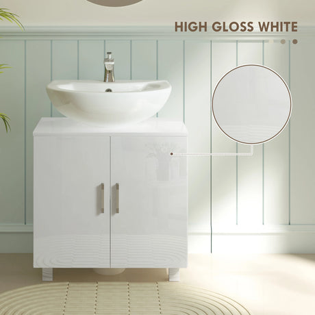 HOMCOM Bathroom Under Sink Cabinet for Basin without or with Pedestal - High Gloss White