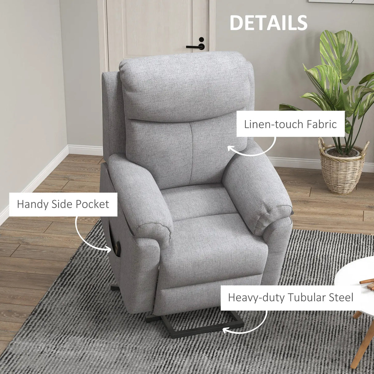 HOMCOM Power Lift Recliner Chair, Electric Lift Chair for Elderly, Overstuffed Linen Fabric Riser and Reclining Armchair with Remote Control, Side Pockets, for Living Room, Grey